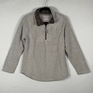 Cozy Sherpa Womens Quarter Zip Faux‎ Fur Pullover Ivory Brown Sherpa Medium